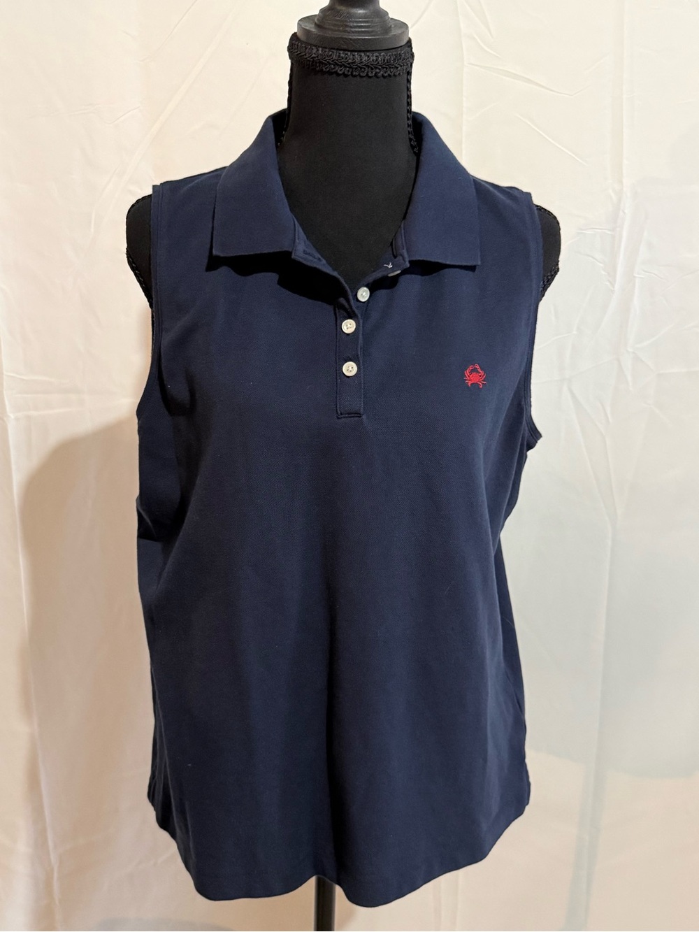 J Crew Sleeveless Navy Polo Tank Top with Red Crab Logo
